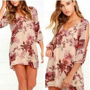 Lulus Slit Sleeve Floral Print Chiffon Dress